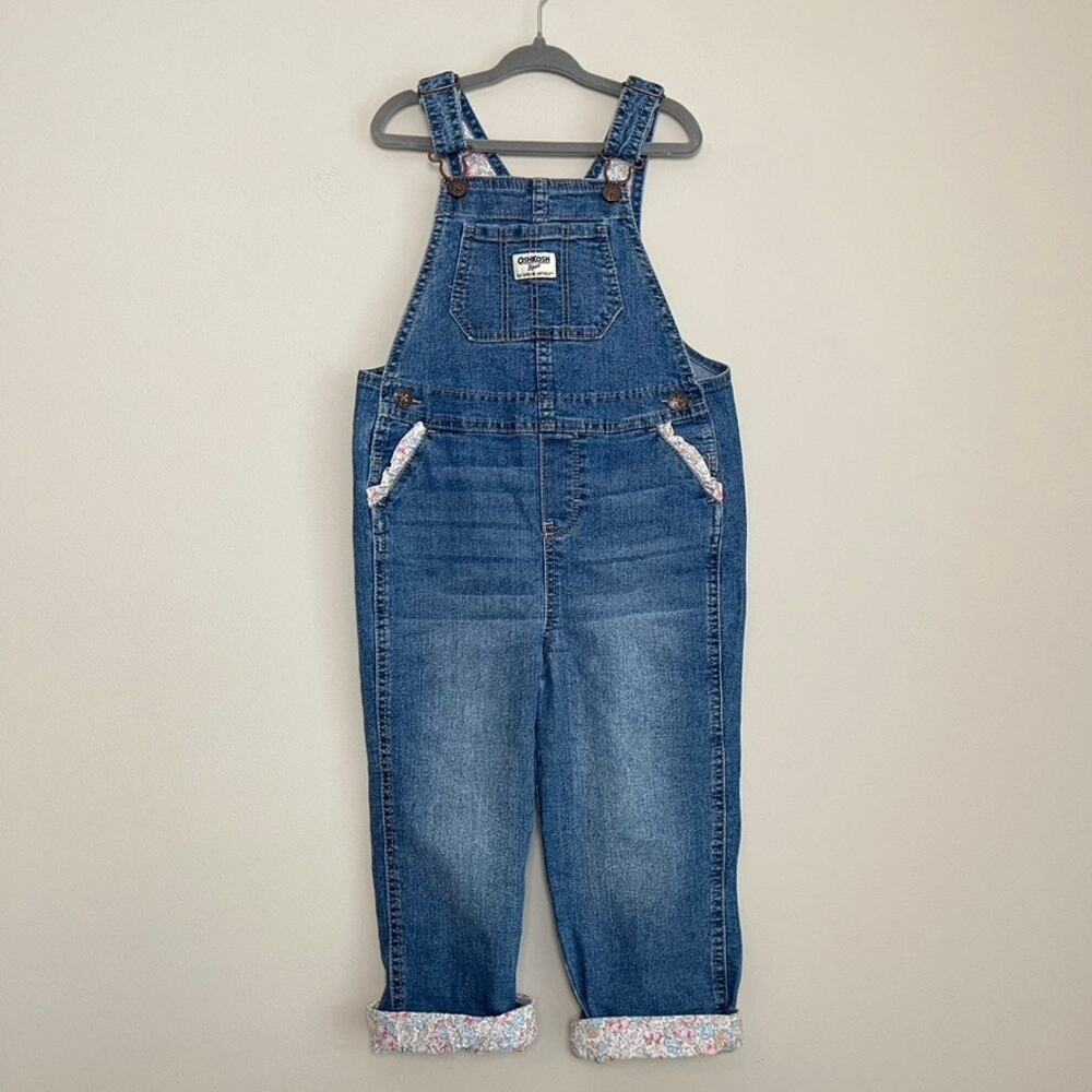 OSH Kosh B'gosh Denim‎ Floral Buckle Overall CottagCore Vintage Girls Sz 4T